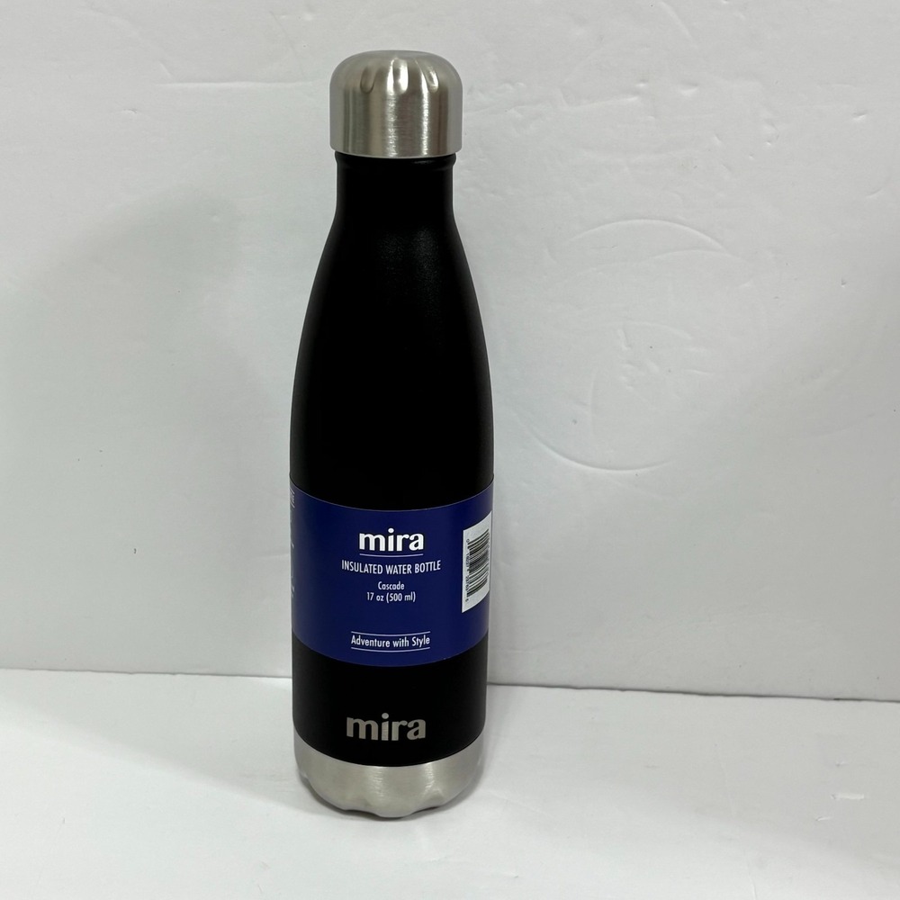 Mira Cascade 17oz Insulated Stainless Steel Water Bottle Black‎ BPA & Toxin Free